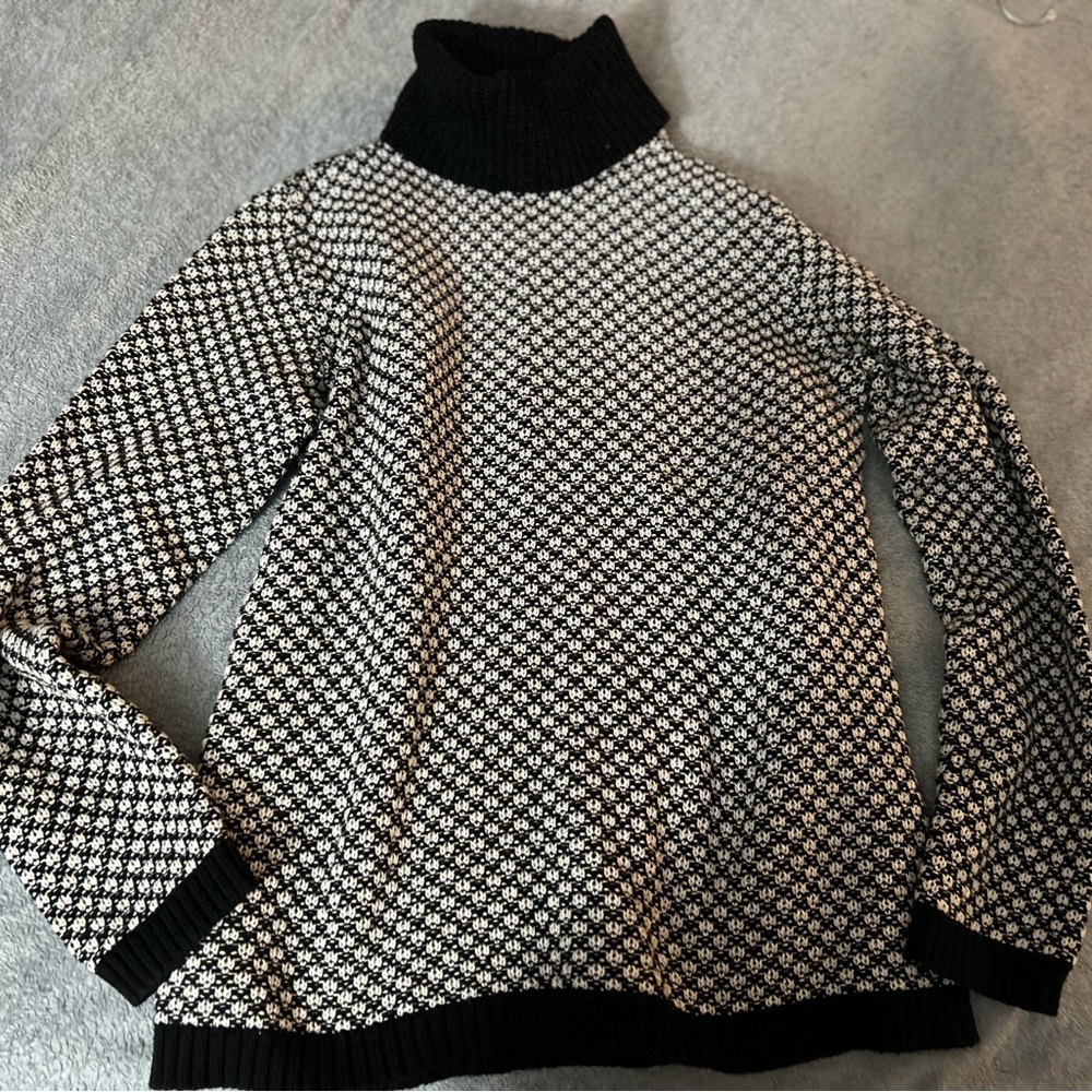 Karen Scott Black and White Cowl Turtleneck Sweater